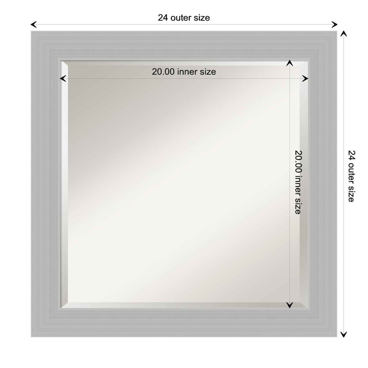 Beveled Wood Bathroom Wall Mirror, Brushed Sterling Silver Frame